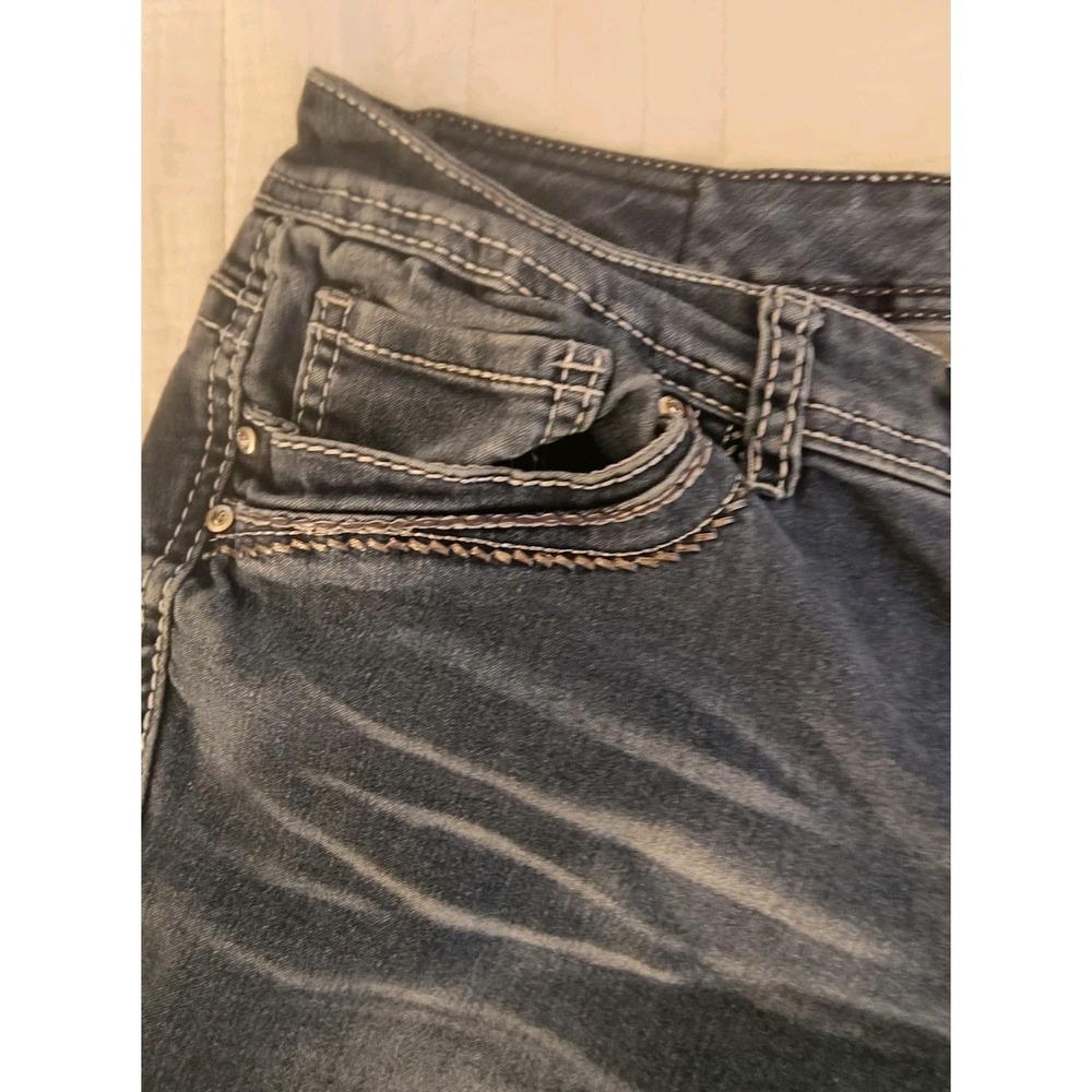 Aryia Jeans Juniors 15/16 Y2K Bootcut Dark Wash Embroidered Stretch Denim - Picture 3 of 6